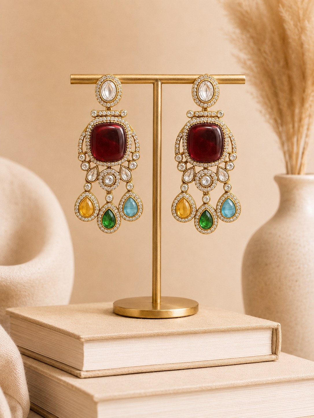 Navaratna Naqsh Kundan Polki Danglers