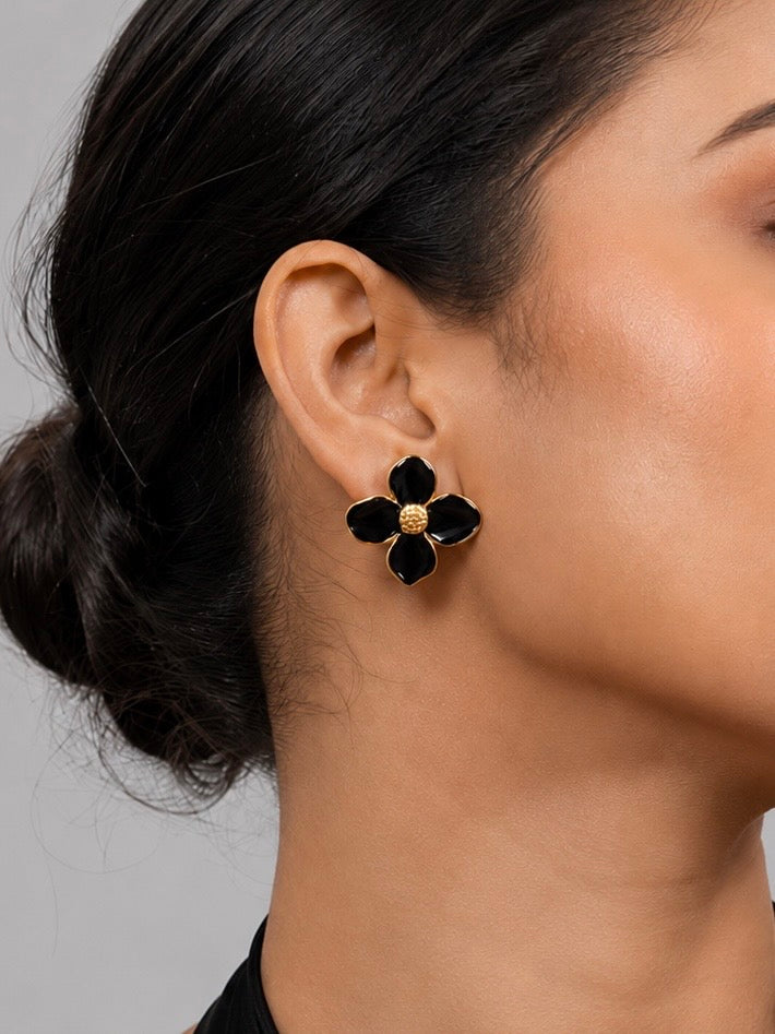 Noir Floral Statement Studs