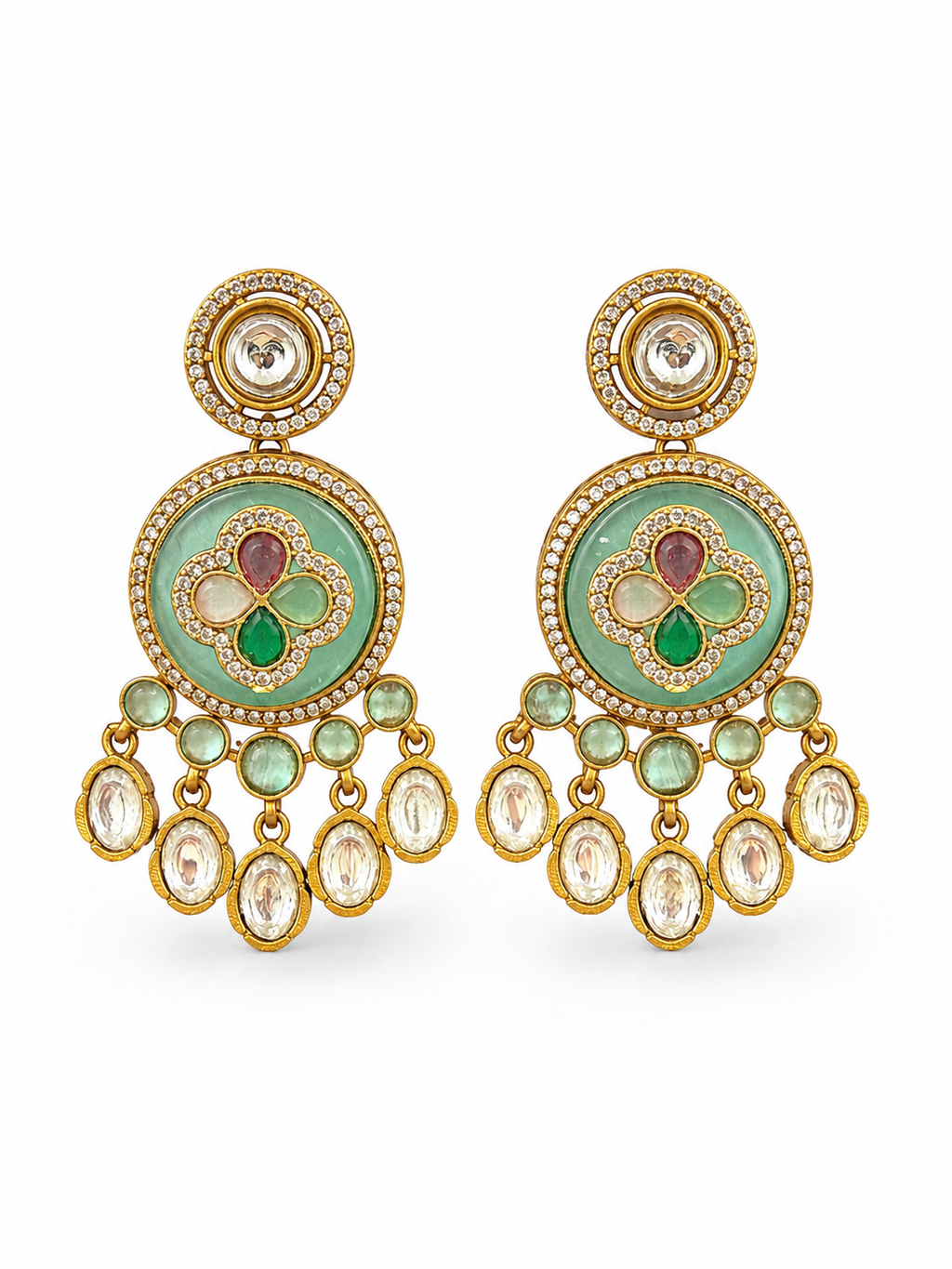 Noorja Mint Green Kundan Earrings