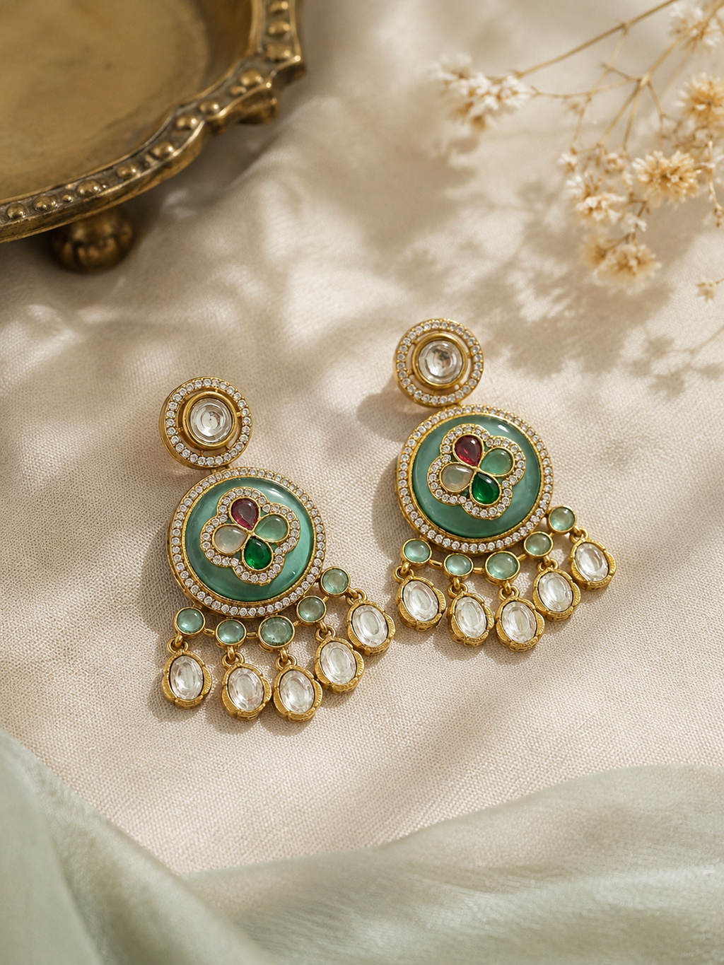 Noorja Mint Green Kundan Earrings