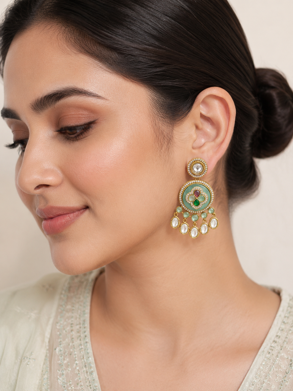 Noorja Mint Green Kundan Earrings