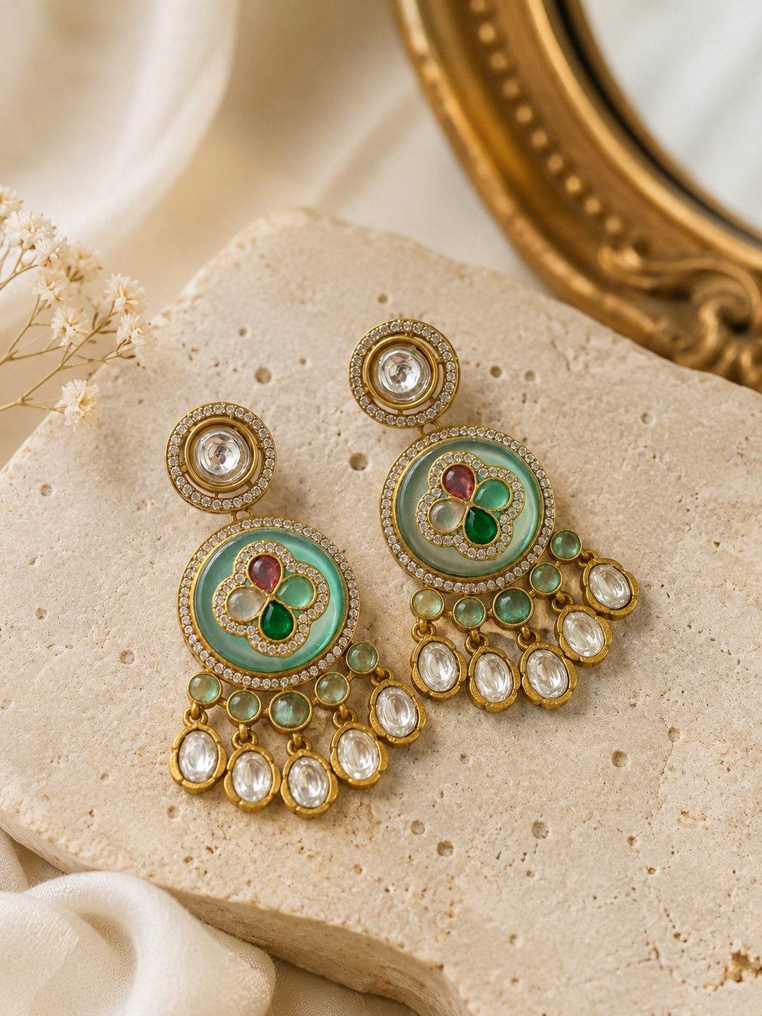 Noorja Mint Green Kundan Earrings