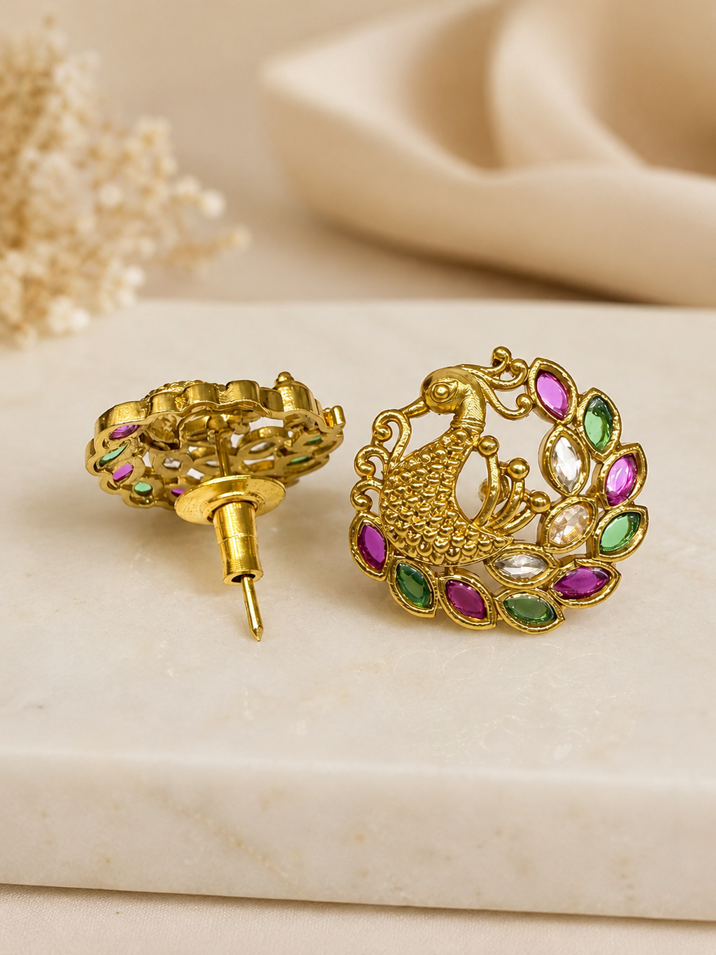 Peacock Laurel Stud Earrings