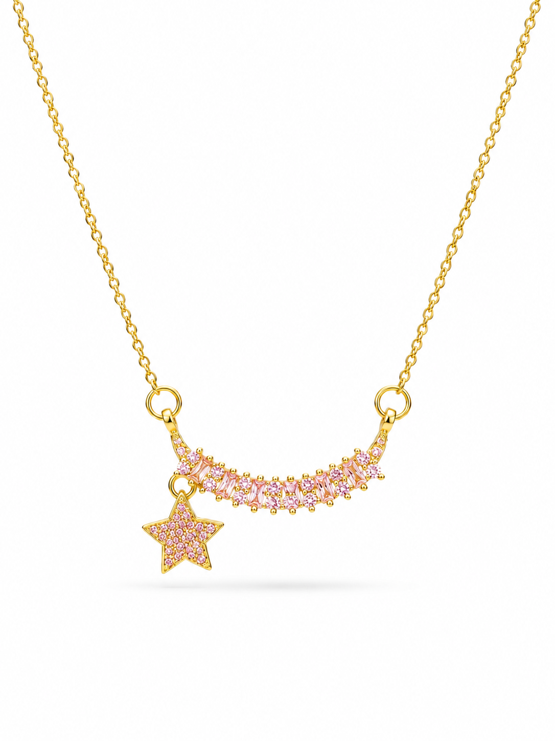 Pink Baguette Star Drop Necklace