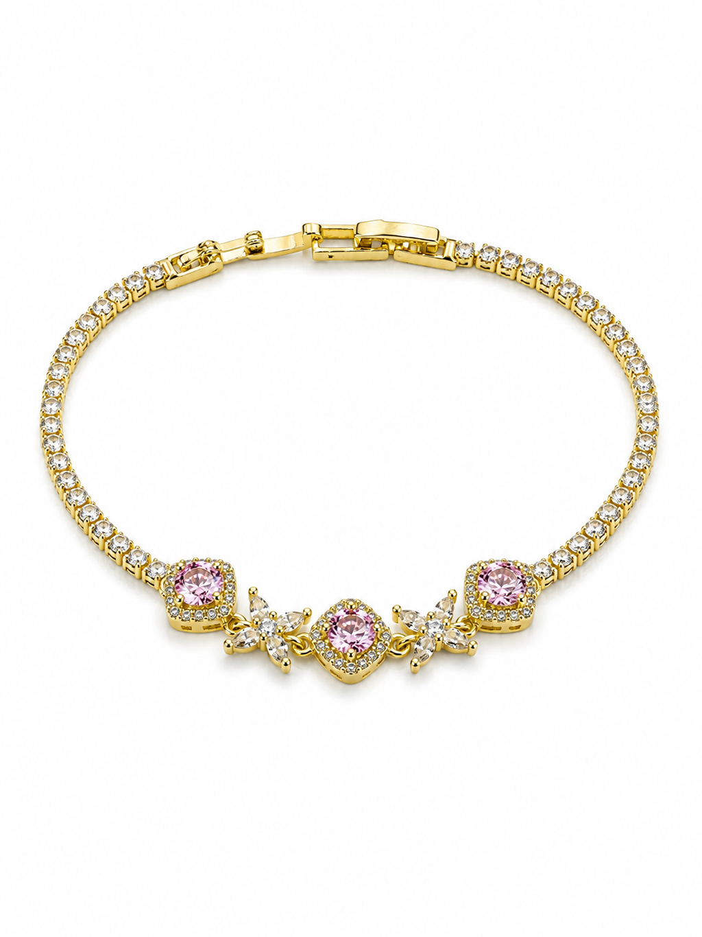 Pink Blossom Halo Tennis Bracelet