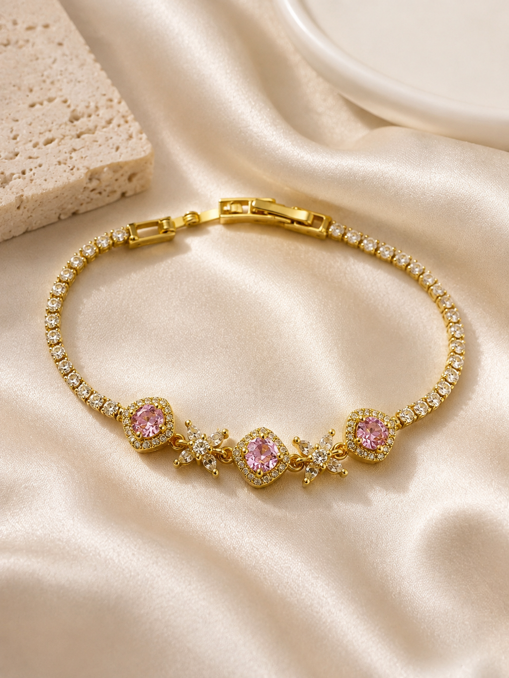Pink Blossom Halo Tennis Bracelet
