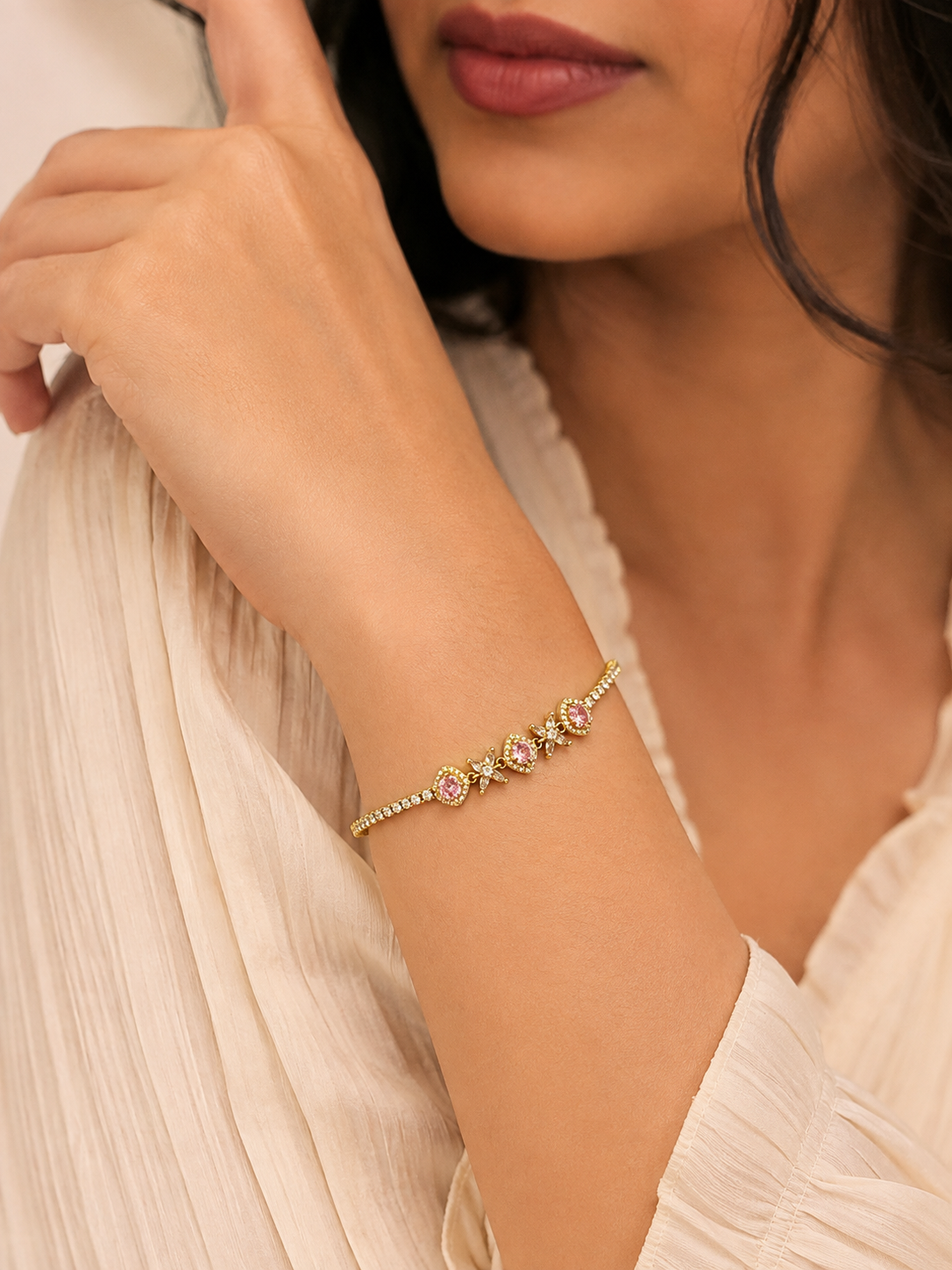 Pink Blossom Halo Tennis Bracelet