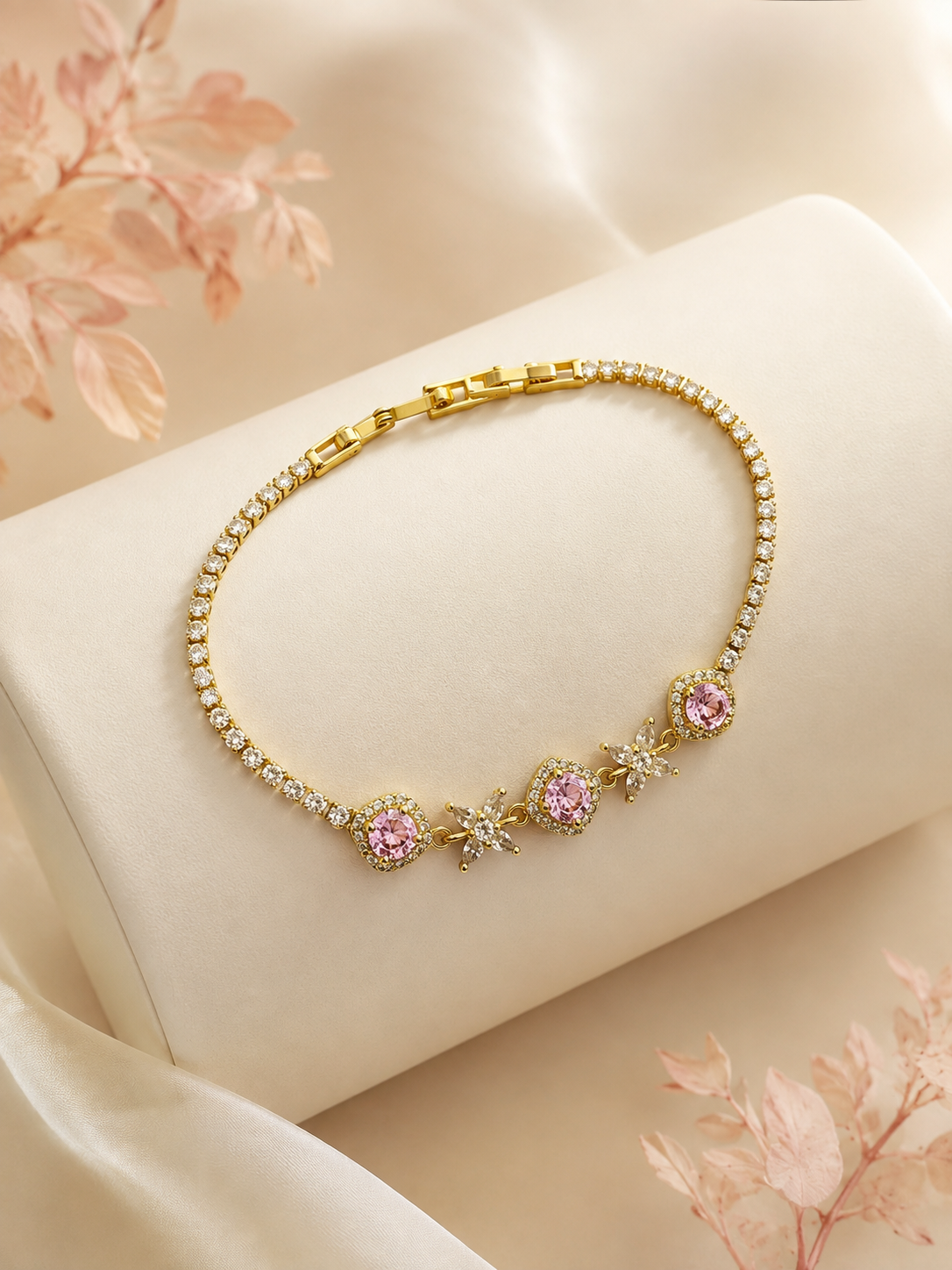 Pink Blossom Halo Tennis Bracelet
