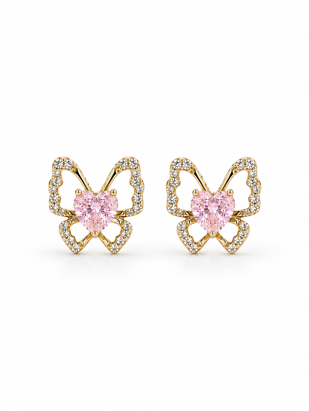 Pink Crystal Butterfly Stud Earrings