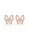 Pink Crystal Butterfly Stud Earrings