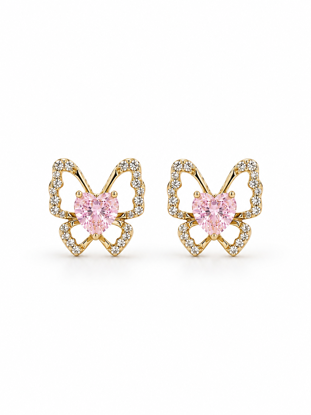 Pink Crystal Butterfly Stud Earrings