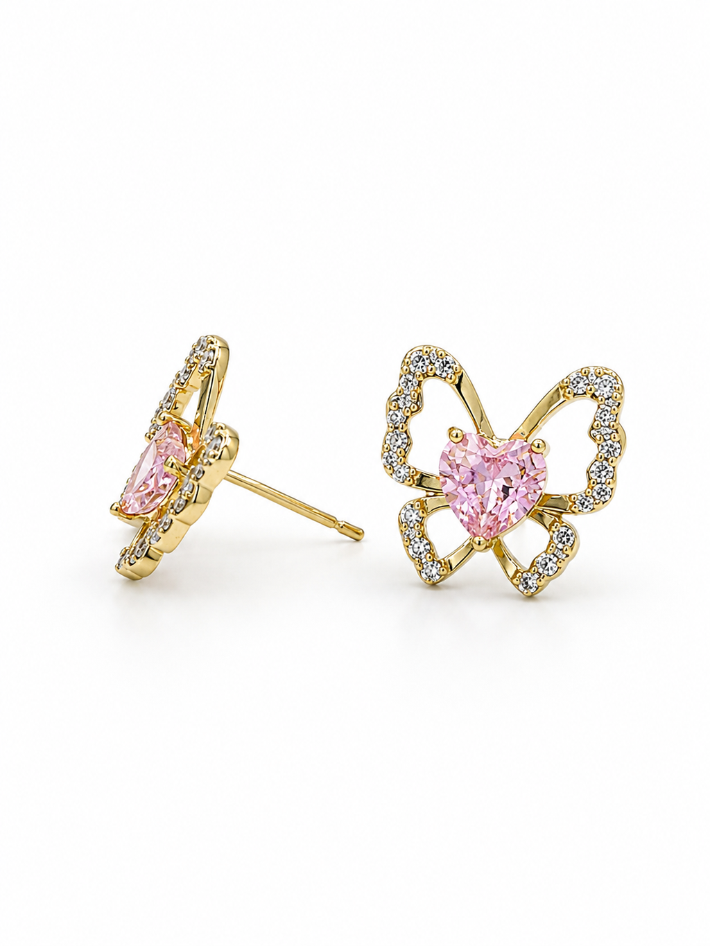 Pink Crystal Butterfly Stud Earrings