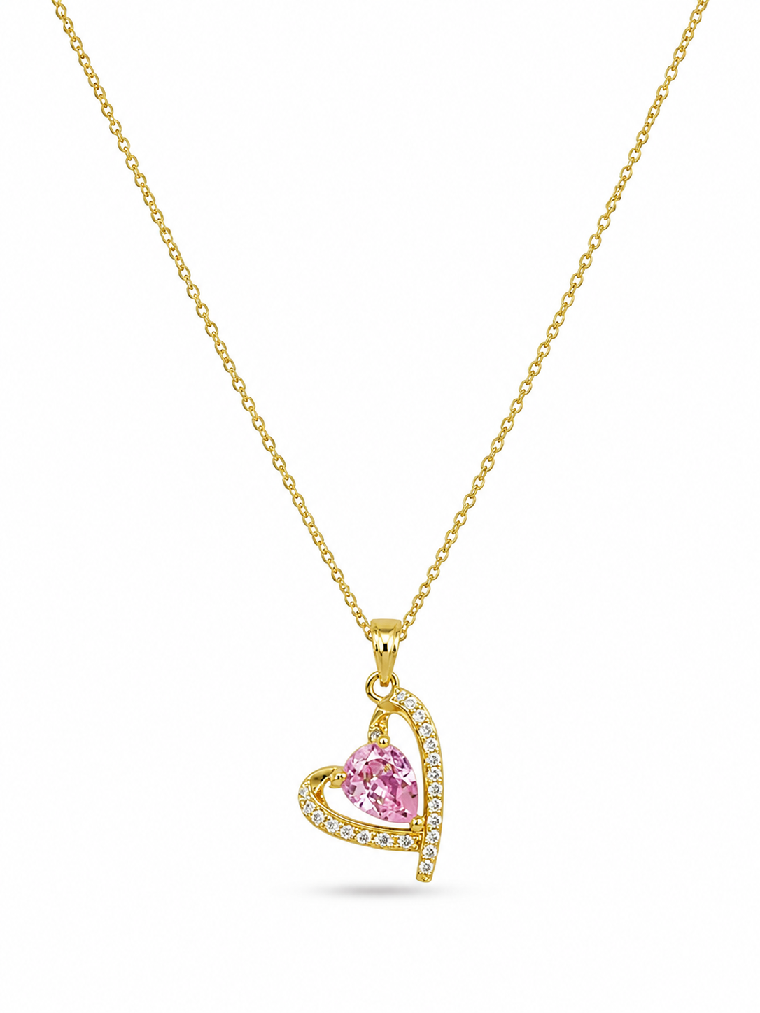 Pink Heart Curve Pendant Necklace
