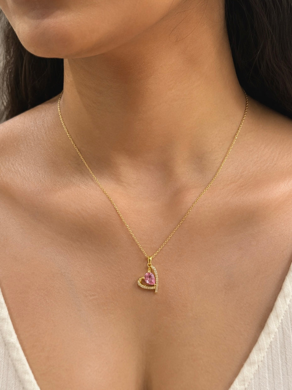 Pink Heart Curve Pendant Necklace
