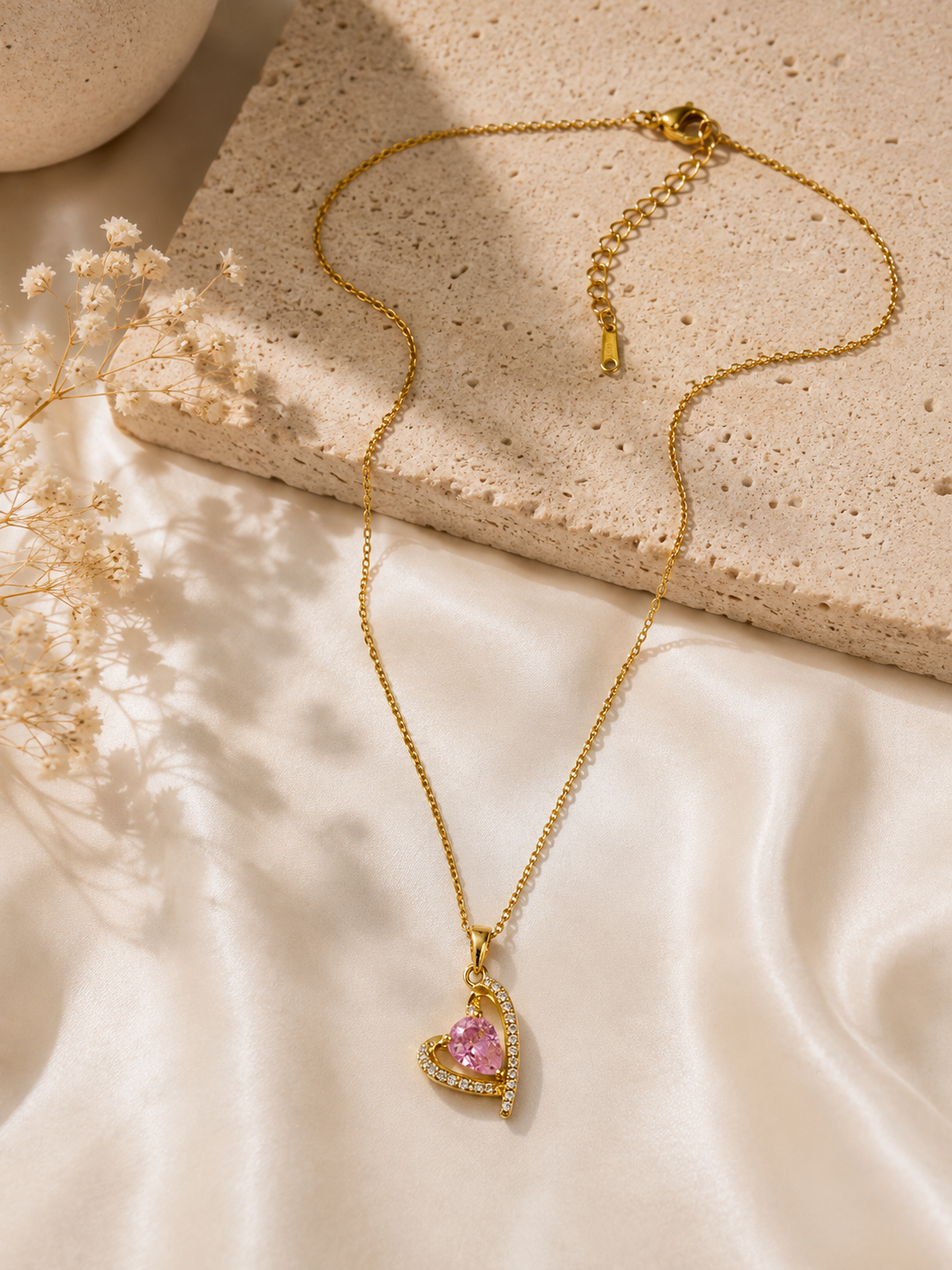 Pink Heart Curve Pendant Necklace