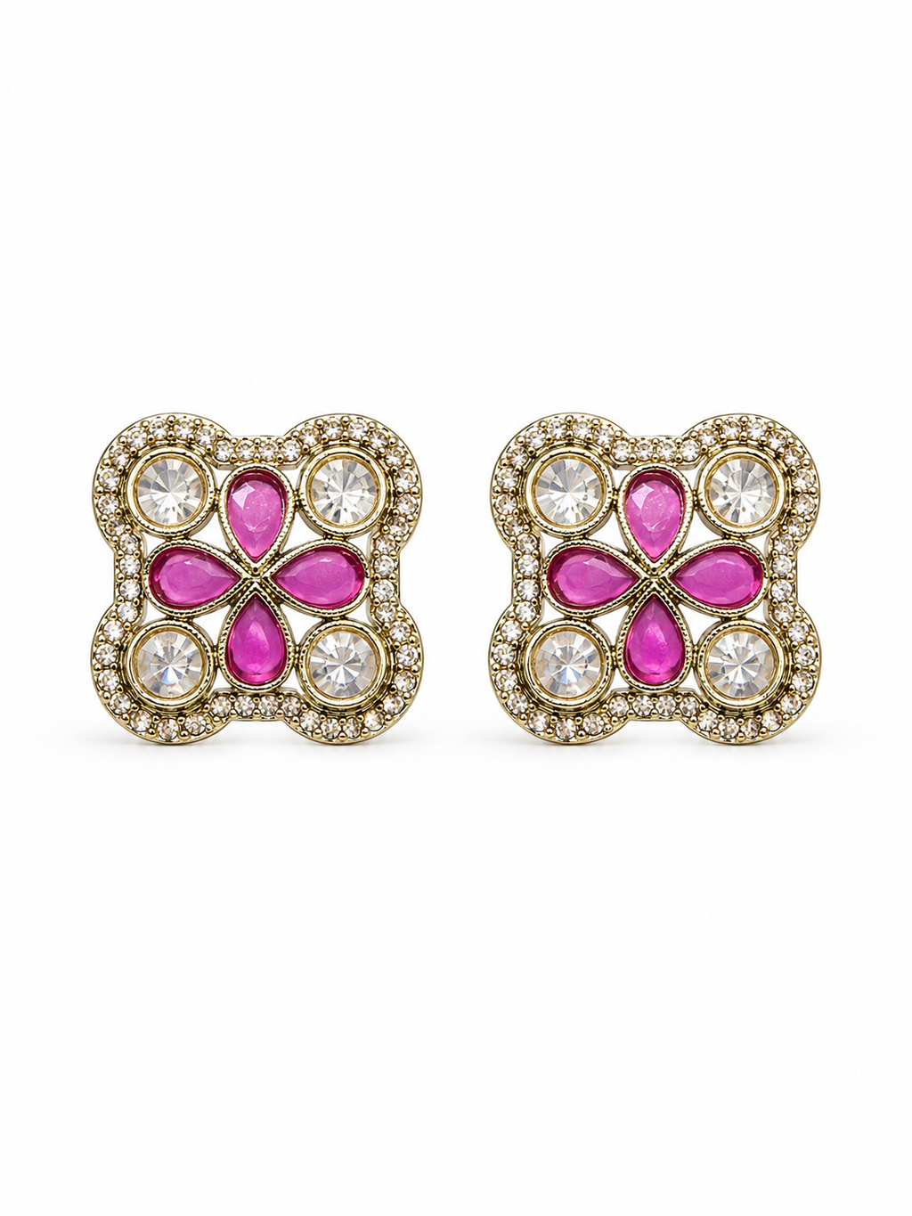 Ruby Pink Kundan Medallion Stud Earrings