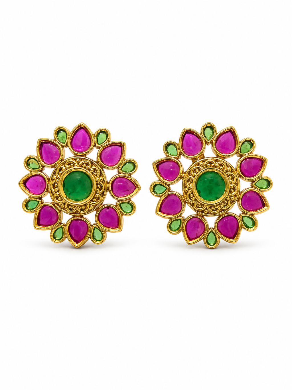 Ruby Pink & Green Heritage Studs