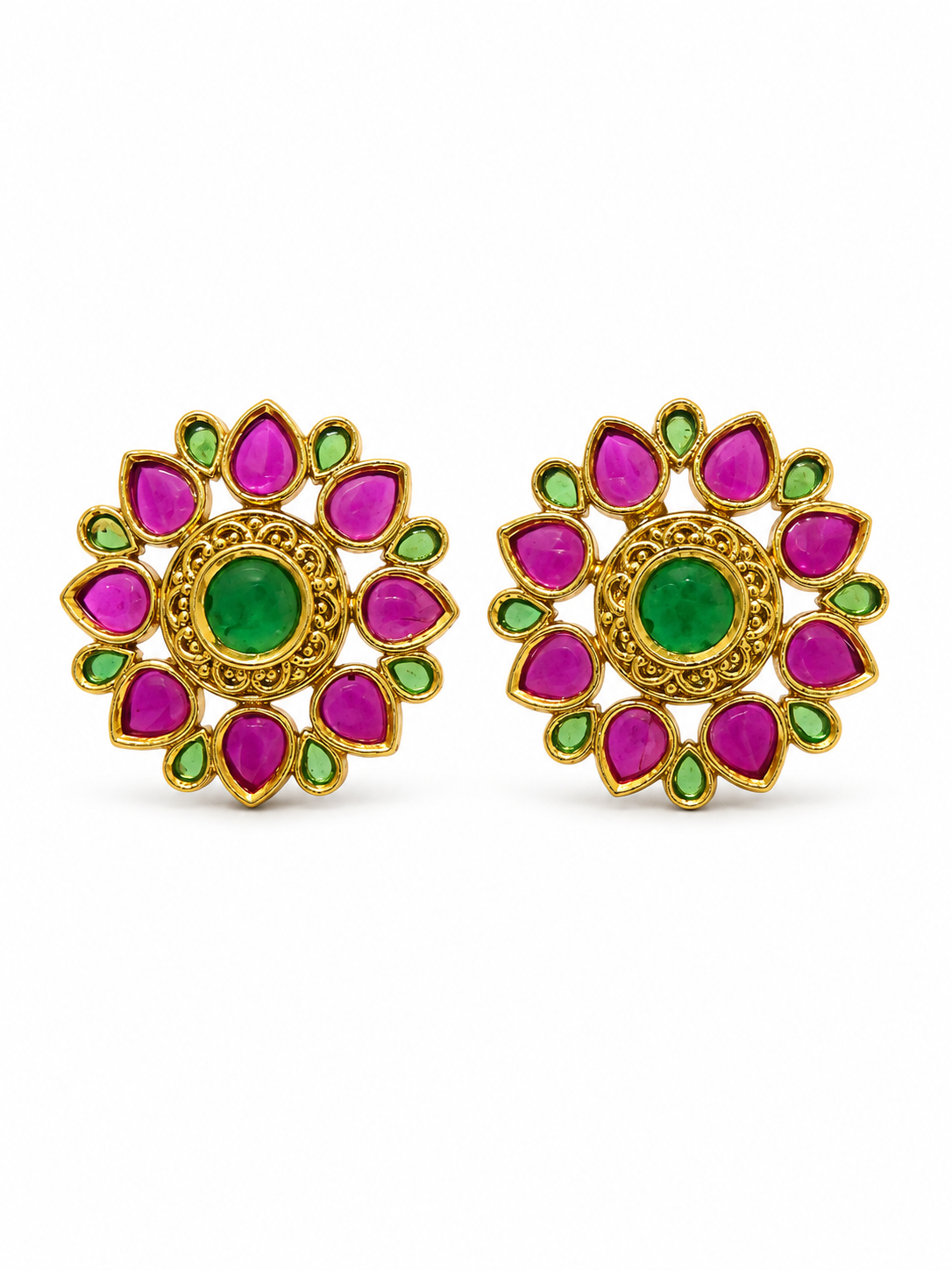 Ruby Pink & Green Heritage Studs