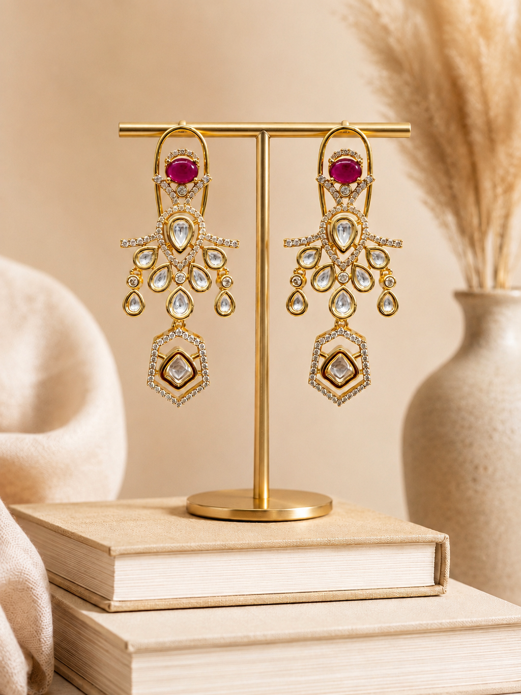 Ruby Red Ornate Statement Danglers