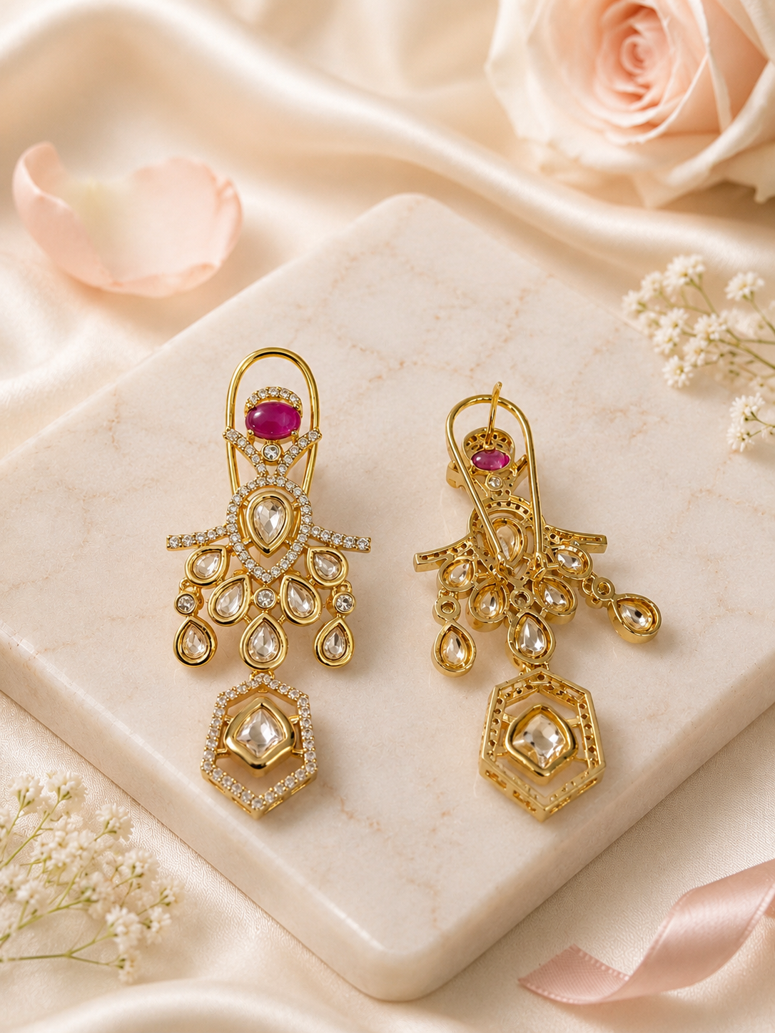 Ruby Red Ornate Statement Danglers