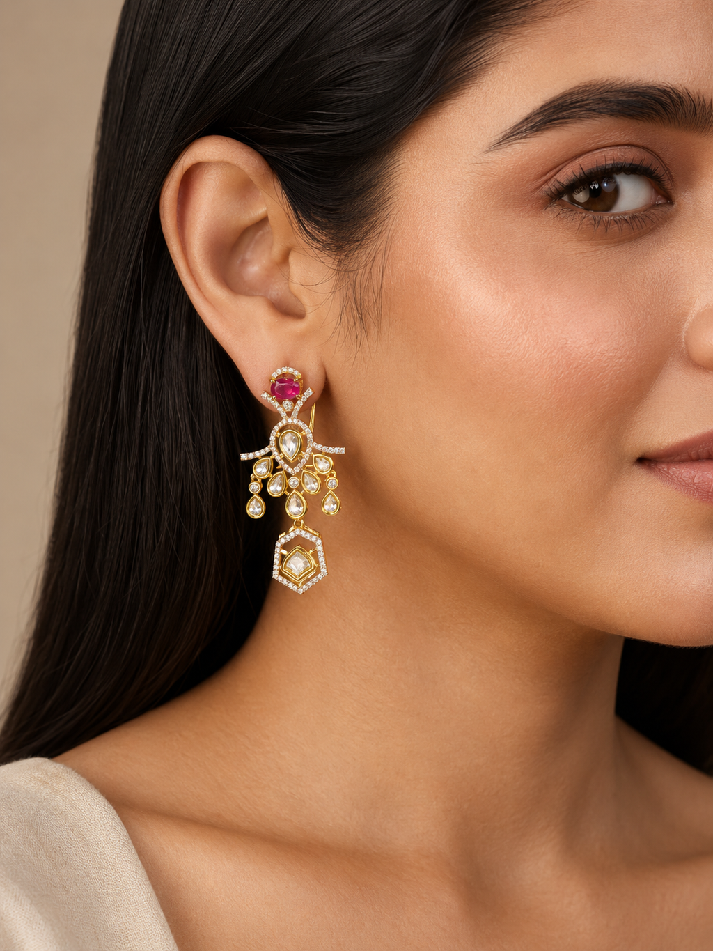 Ruby Red Ornate Statement Danglers