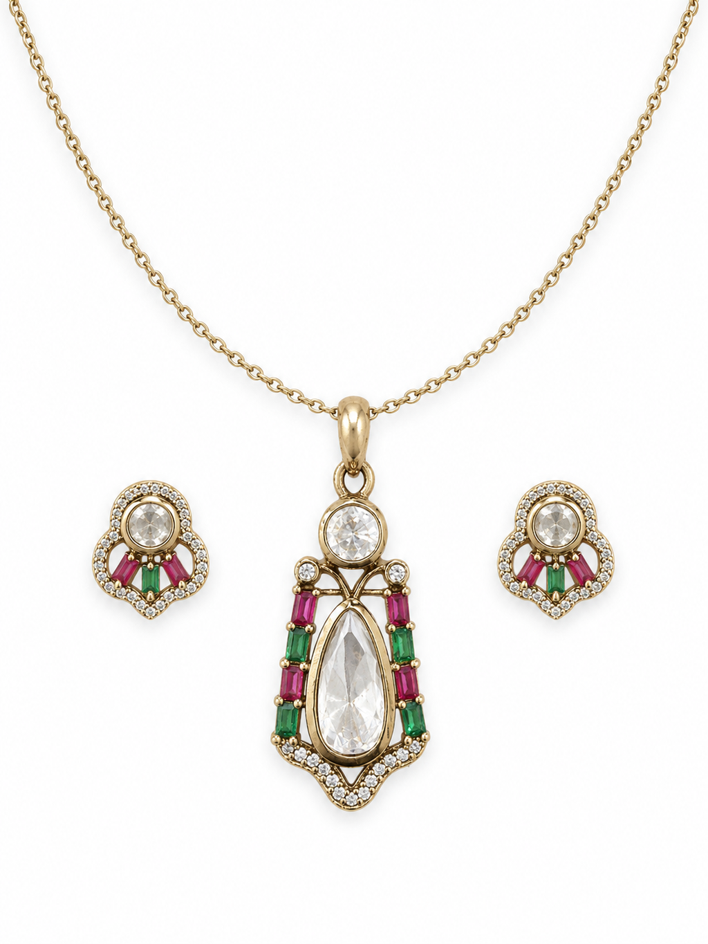 Ruby & Emerald Poise Moissanite Pendant Set