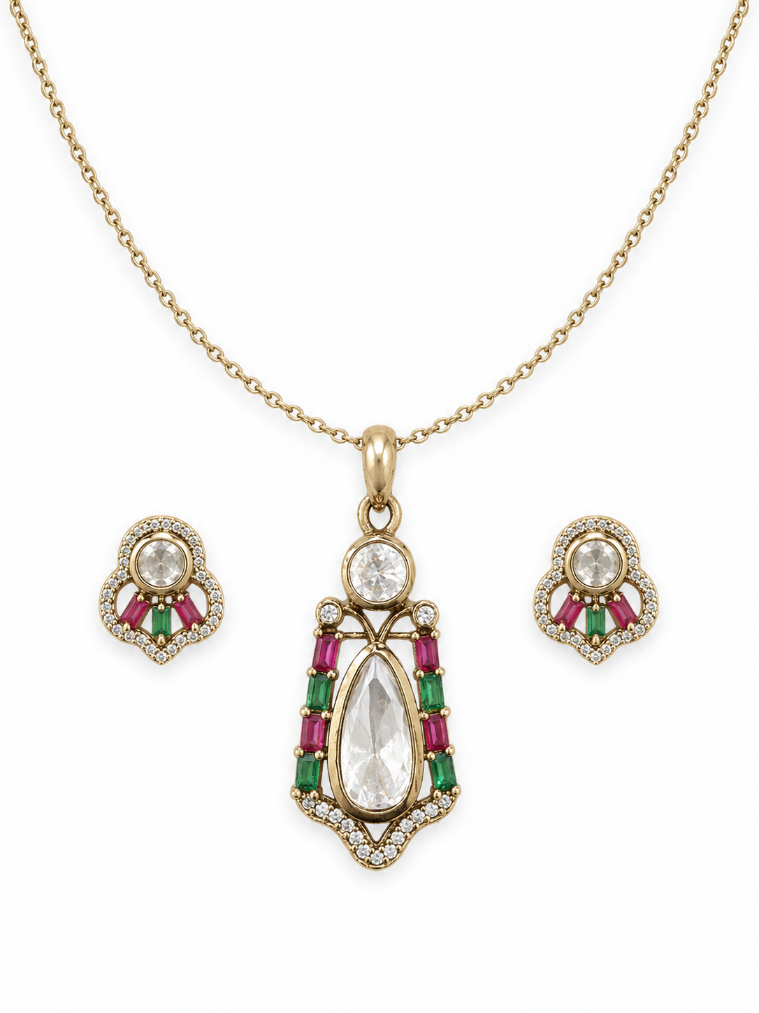 Ruby & Emerald Poise Moissanite Pendant Set