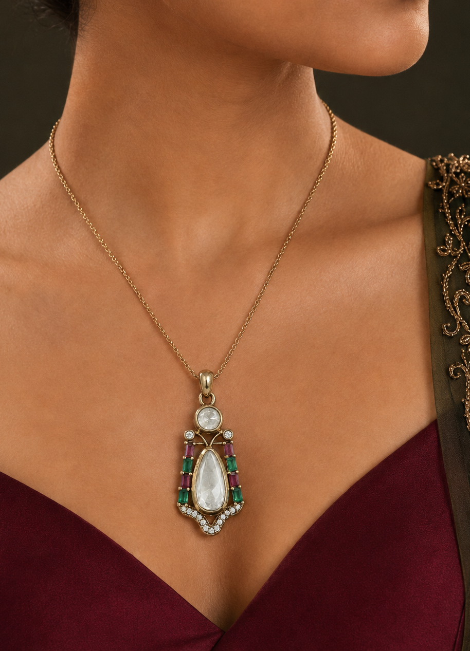 Ruby & Emerald Poise Moissanite Pendant Set
