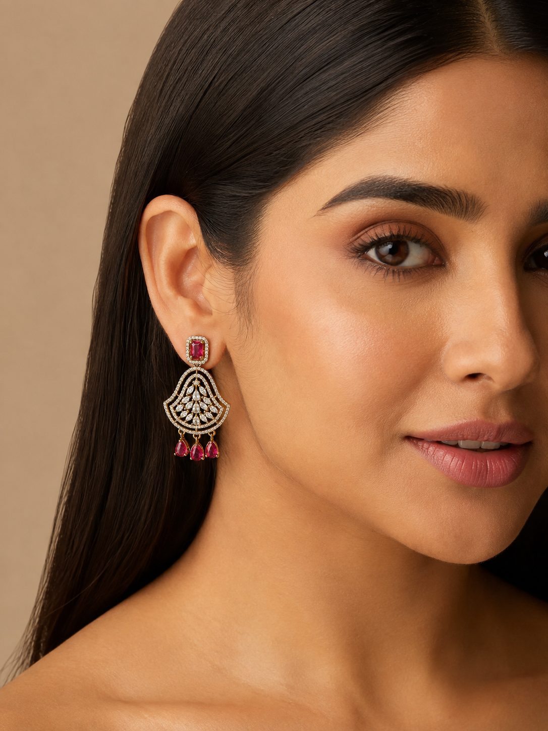 Ruby Pink Regal Cascade Earrings