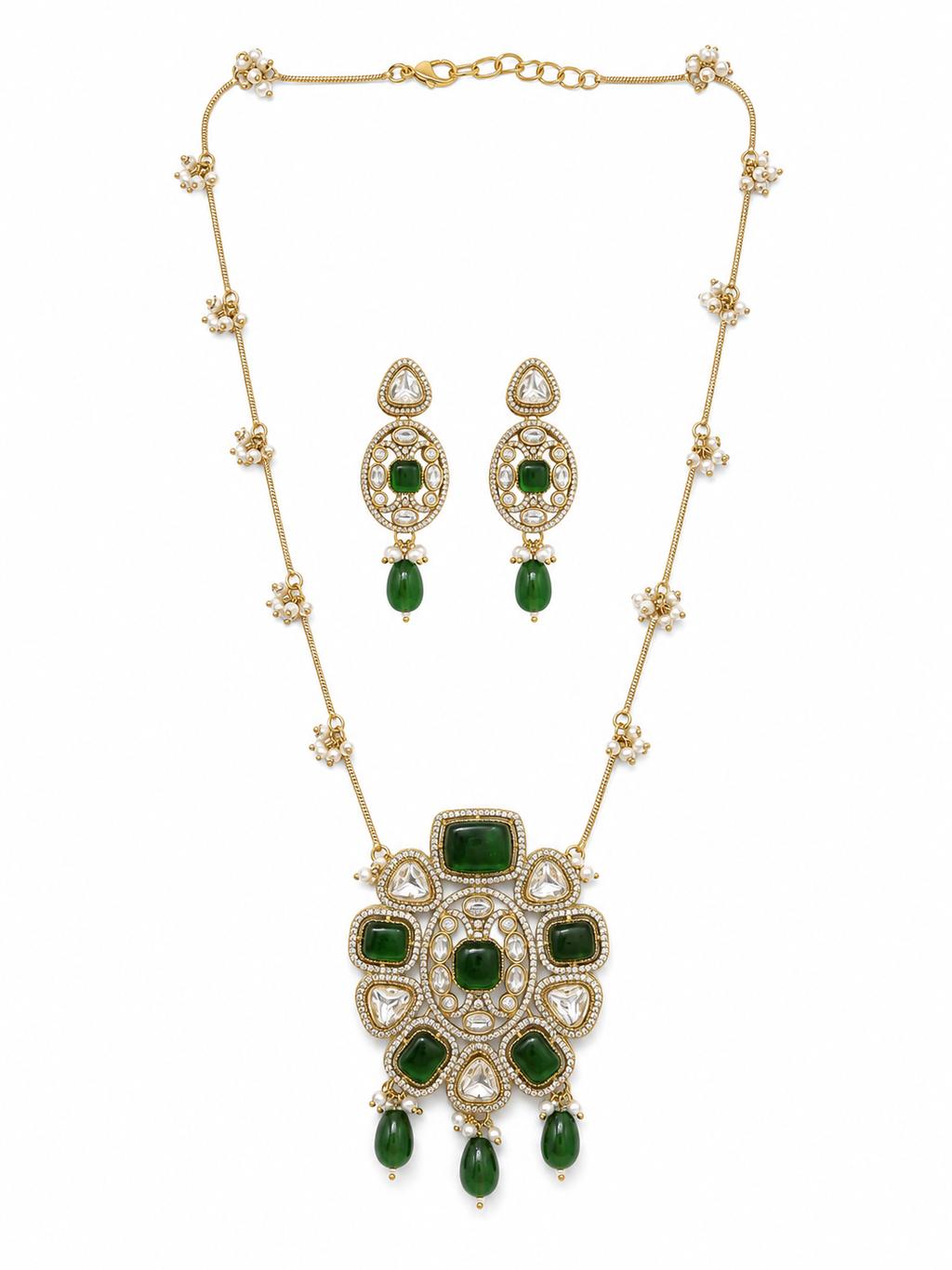 Shringar Emerald Green Kundan Necklace Set