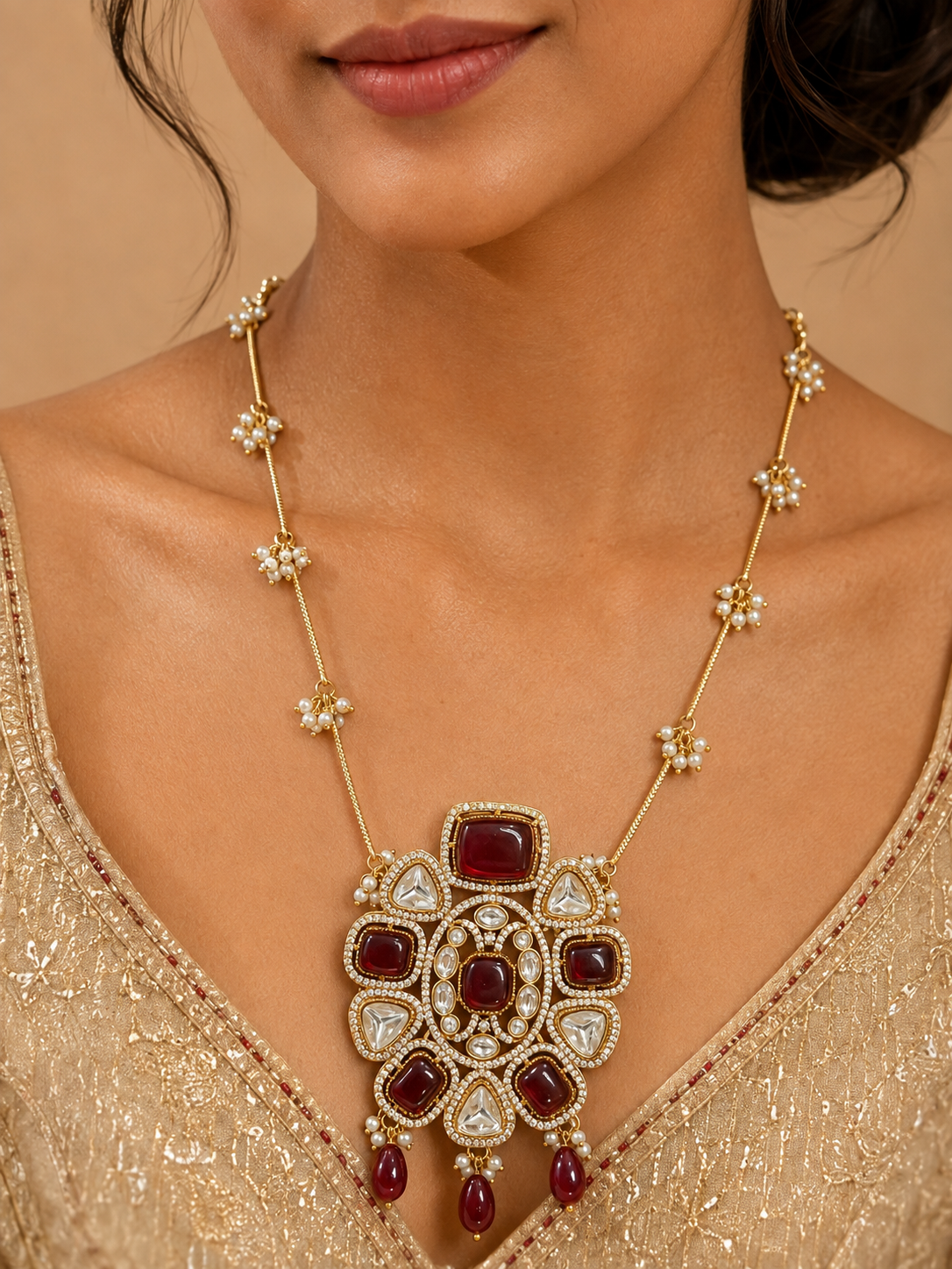 Shringar Ruby Red Kundan Necklace Set