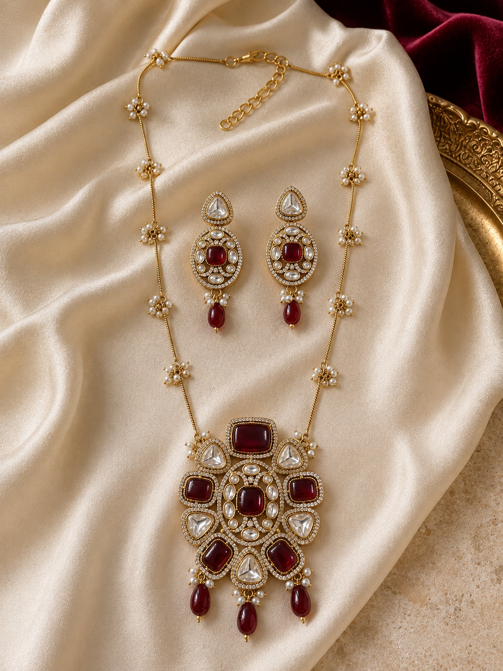 Shringar Ruby Red Kundan Necklace Set