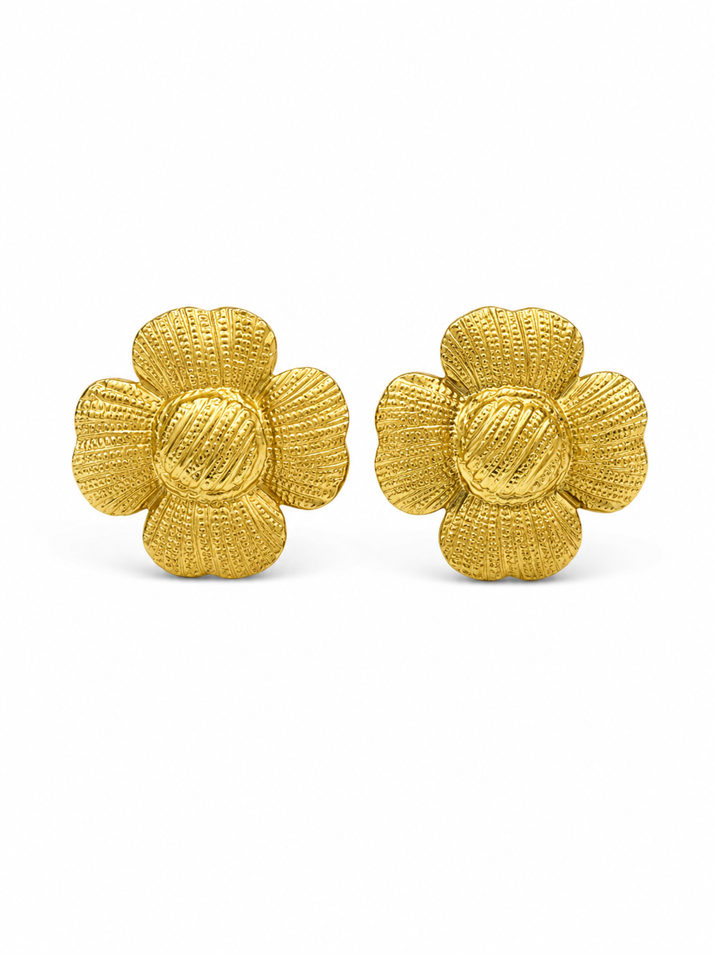 Textured Gold Flower Stud Earrings