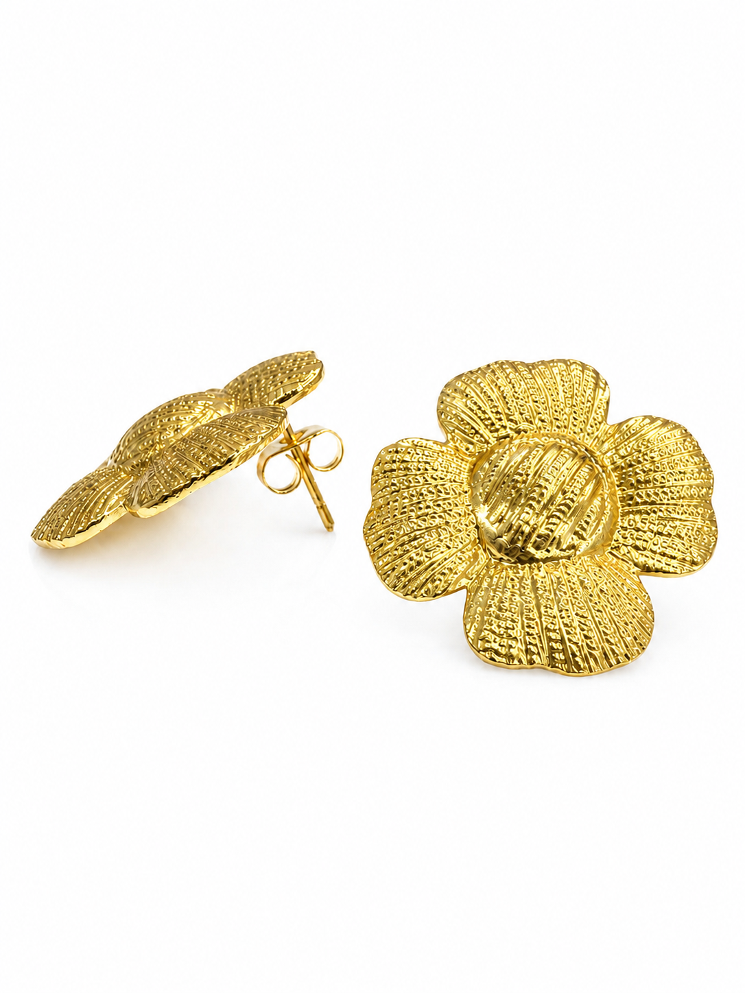 Textured Gold Flower Stud Earrings