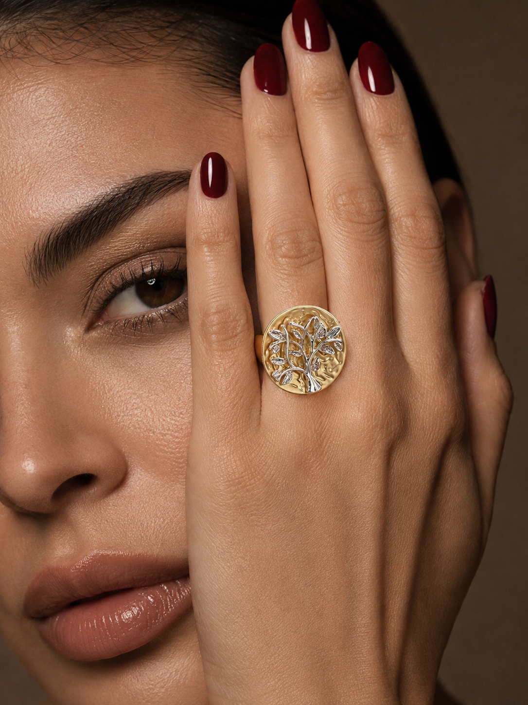 Two-Tone Tree Medallion Statement Ring
