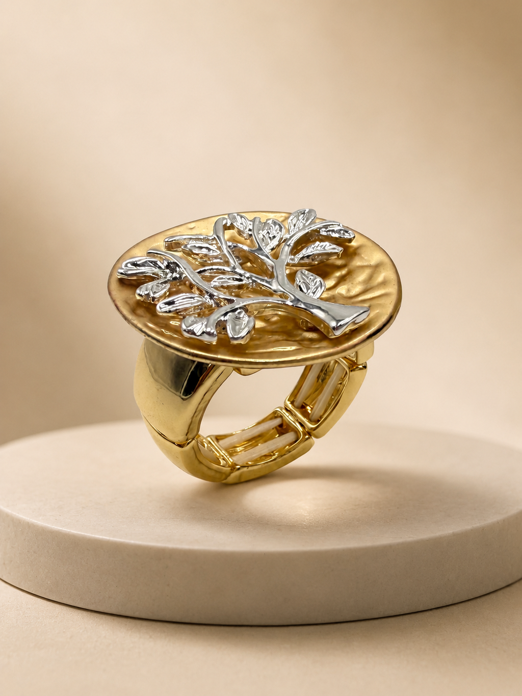 Two-Tone Tree Medallion Statement Ring