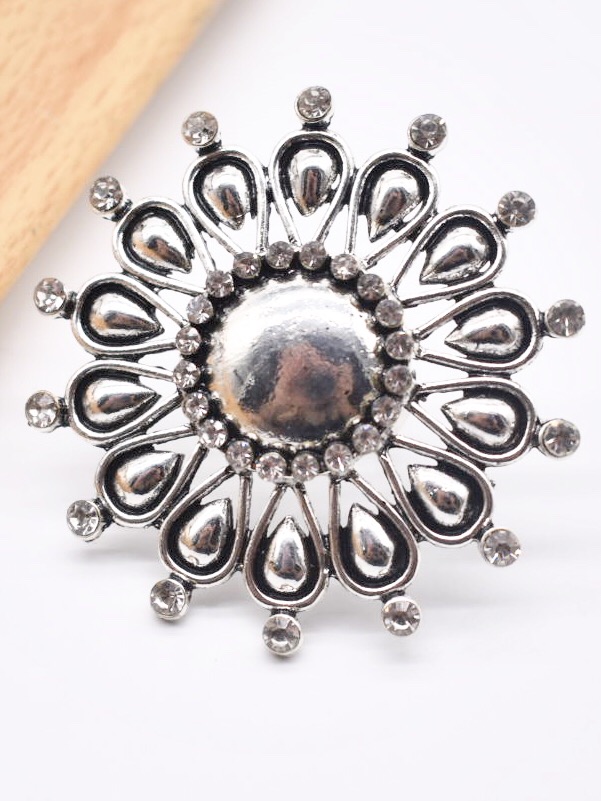 Oversized Silver Oxidised Floral Ring