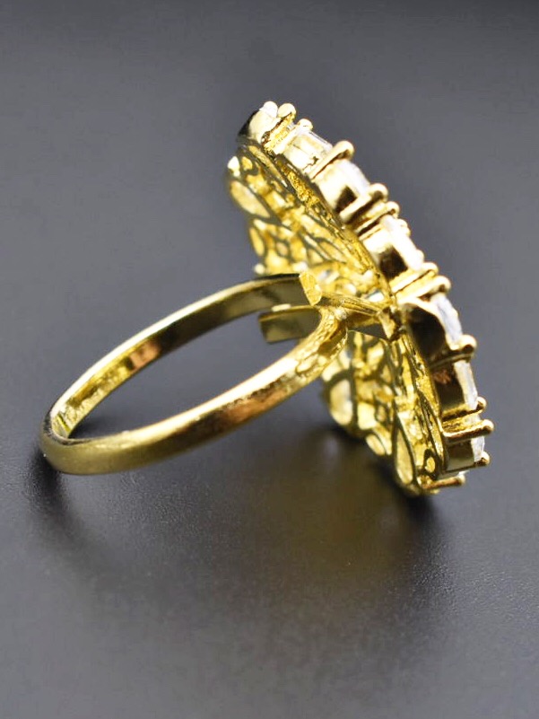Gold Plated Adjustable Cocktail Ring(American Diamond)