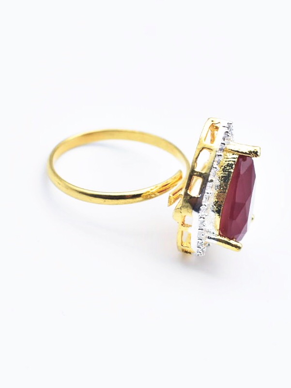 Red Stone & CZ Studded Adjustable Ring