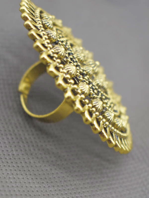 The Oversized Golden Oxidised Adjustable Ring