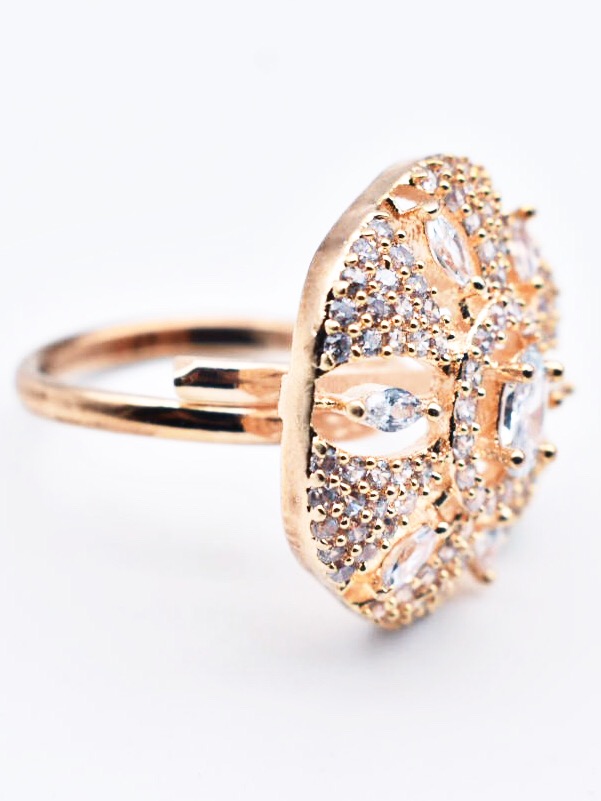 Rose Gold Plated American Diamond Adjustable Ring