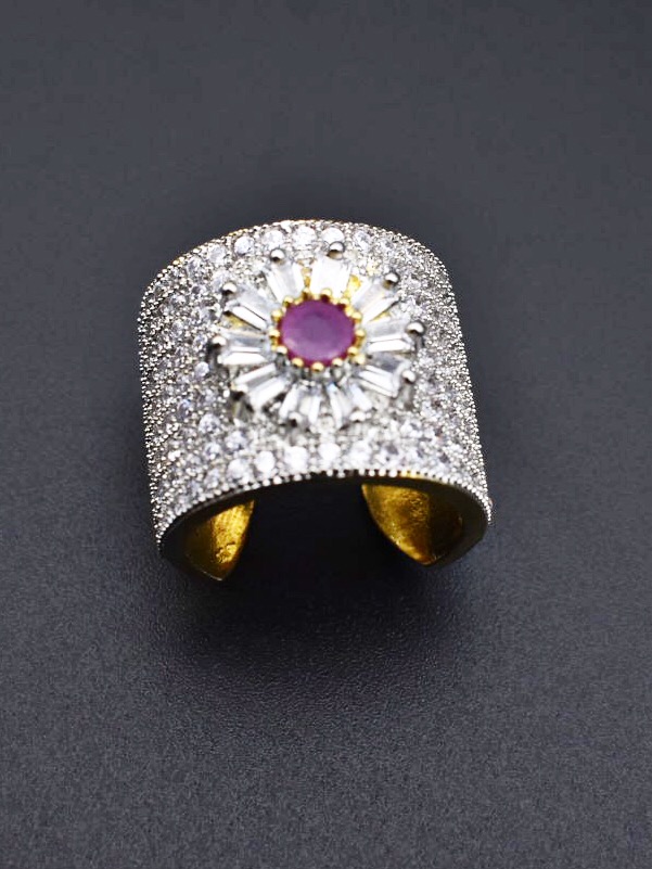 Dual Toned American Diamond Adjustable Ring