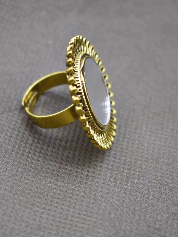 Golden Oxidised Circular Mirror Adjustable Ring
