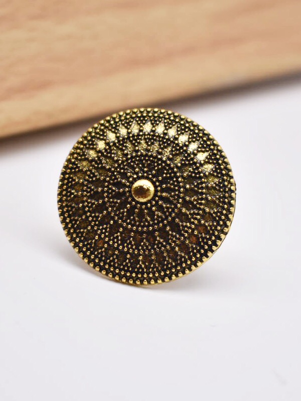 Handcrafted Circular Golden Oxidised Adjustable Ring
