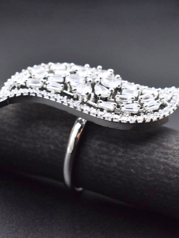 American Diamond Adjustable Cocktail Ring (Sterling Silver)