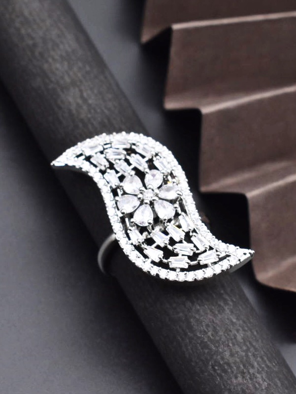 American Diamond Adjustable Cocktail Ring (Sterling Silver)