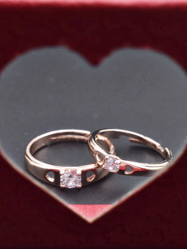 Rose Gold Plated Solitaire Couple Rings (Adjustable)