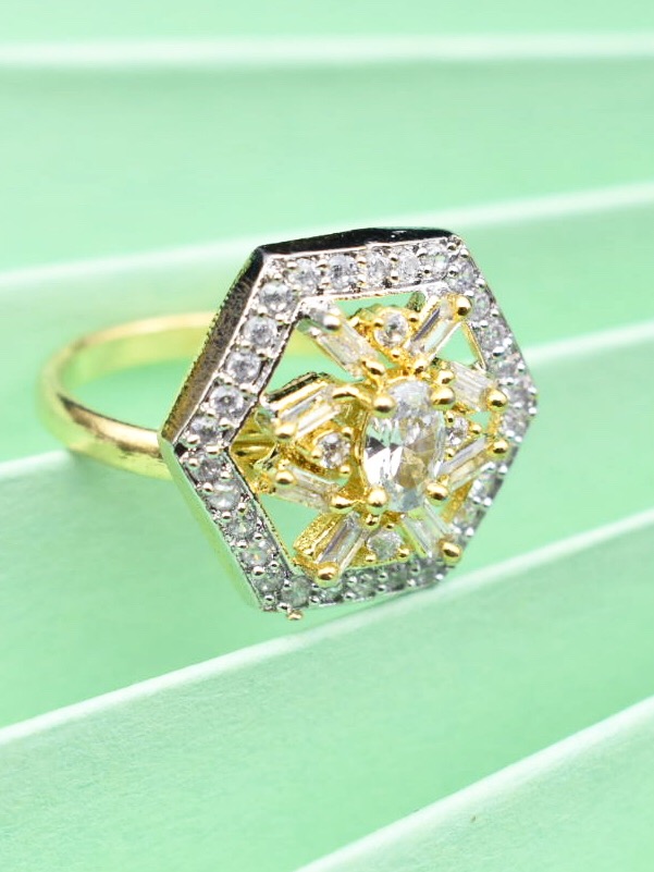 Gold Plated CZ Studded Adjustable Ring