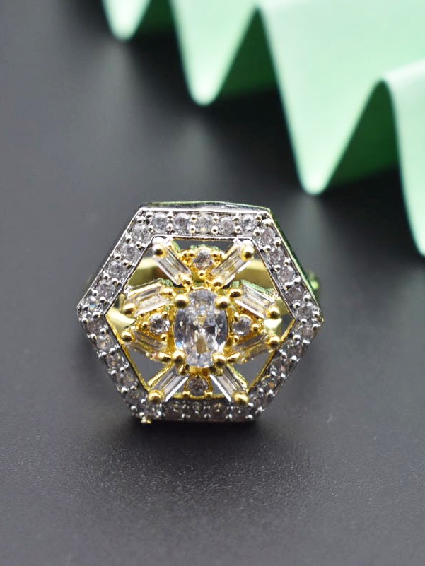 Gold Plated CZ Studded Adjustable Ring