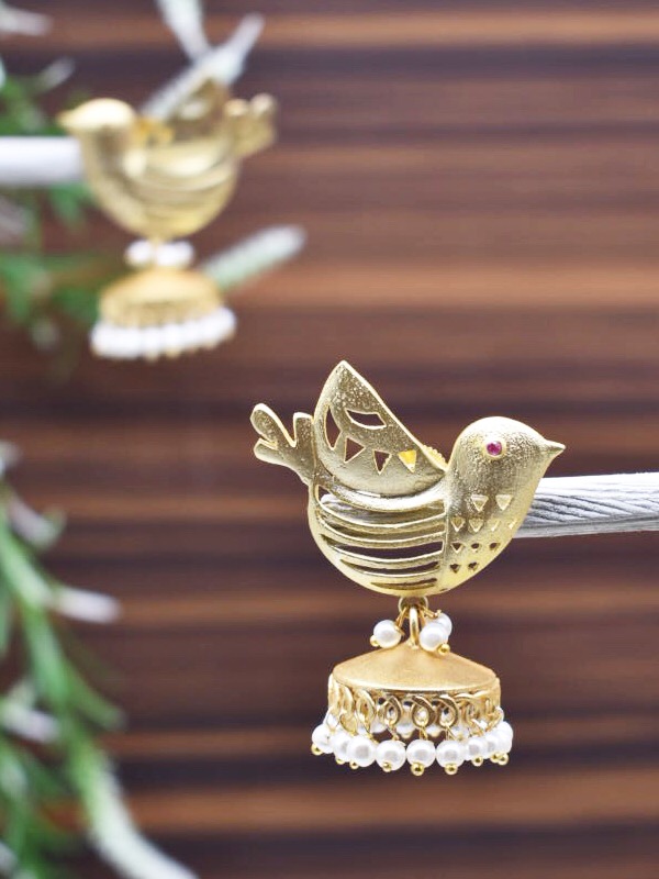 Gold Plated Bird Shaped Drop Jhumkas